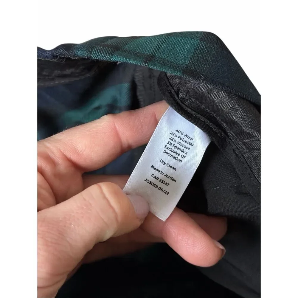 TALBOTS pants HAMPSHIRE ANKLE NEW Wool Blend BLACK Green WATCH PLAID size 20W Pl